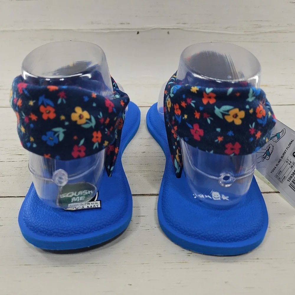 Sanuk Yoga Sling Burst Girls Youth Sandal Size 6-7 Blue Floral Flip Flop 1093851